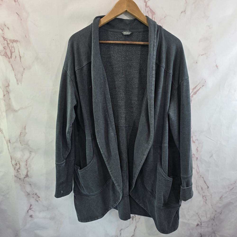 Eddie Bauer Cardigan Womens Small Gray Sweatshirt Lightweight Sweater Fleece